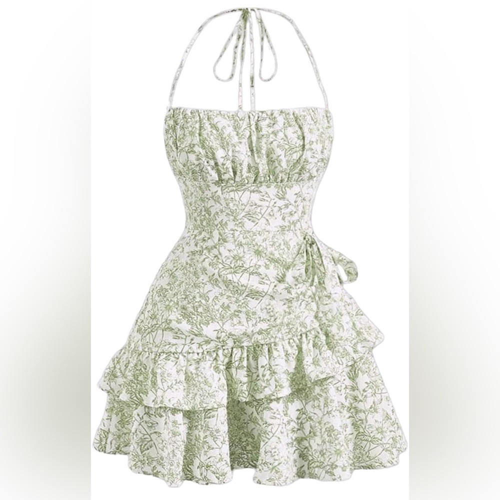 White and green mini dress